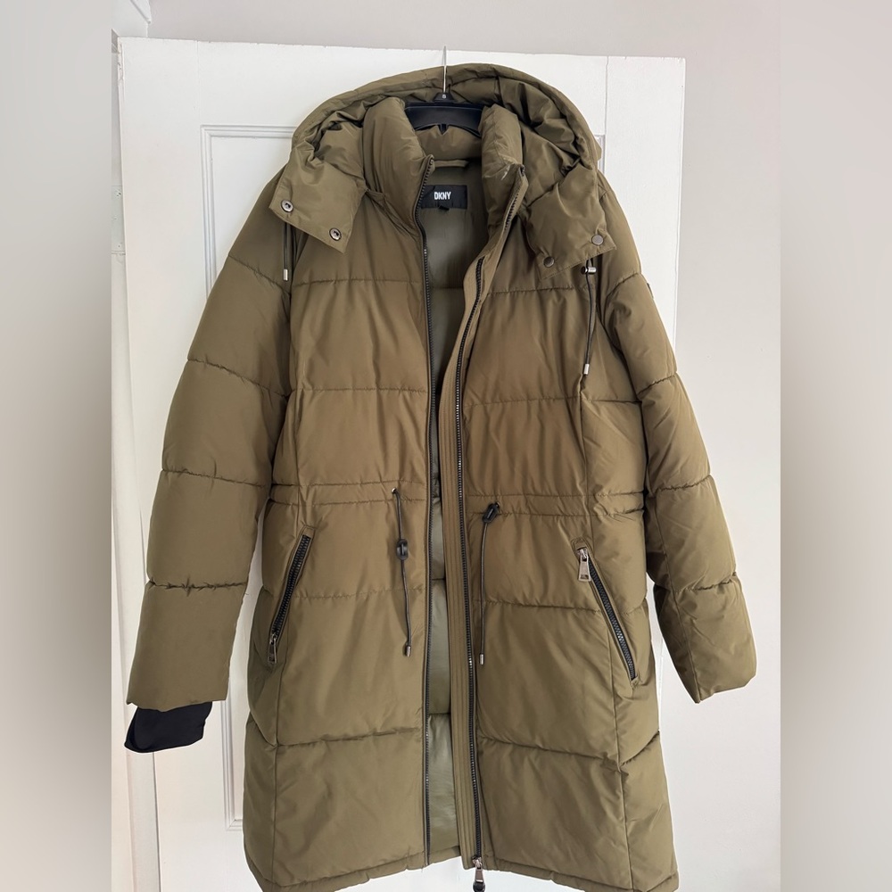 DKNY Olive Green Puffer Coat with Hood